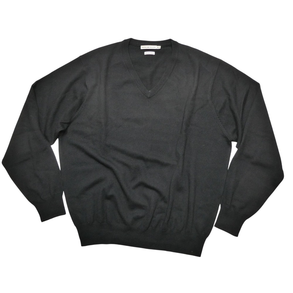 Peter Millar Sweater Mens XL Black 100% Merino Wool V Neck Knit Pullover